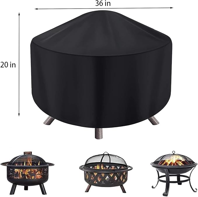 Round Fire Pit Cover for 30-36 Inch Firepit, Heavy Duty Outdoor Patio Fireplace Covers - Waterproof Dustproof Anti UV and Tear Resistant