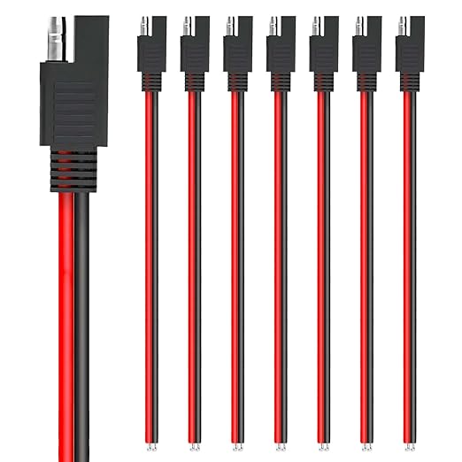 8-Pack 1 Foot 2-Pin 12AWG SAE Quick Connector Extension Cable, 12V SAE Connector Disconnect Power Plug, Single Plug Power Wire for Solar Panels, Motorcycle, Vehicle, Tractor Battery
