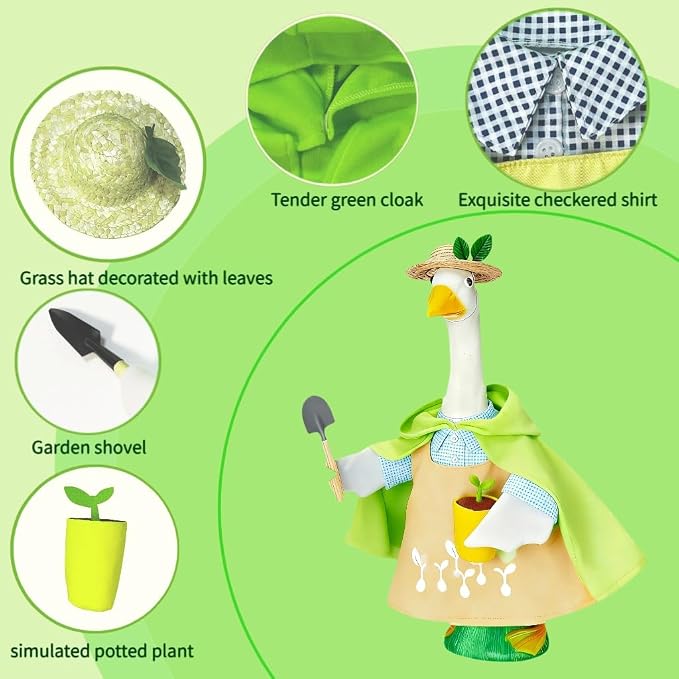 Gardener Porch Goose Outfits Spring Goose Outfit Cute Lawn Porch Goose Clothes Fits 23" Cement Plastic Goose Statue for Outdoor Garden Yard Patio Art Decor(Spring Sower)