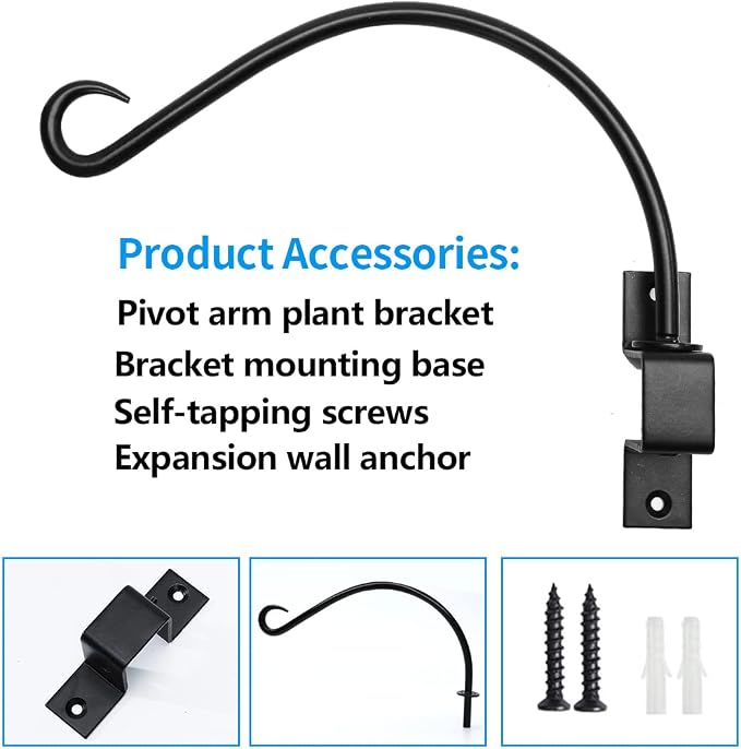 Maosen 12 Inches Swivel Plant Hangers Outdoor - 2 Pack Black Iron Plant Hanging Hook Bracket for Flowers Baskets Planter Pots Bird Feeder Lanterns Wind Chimes
