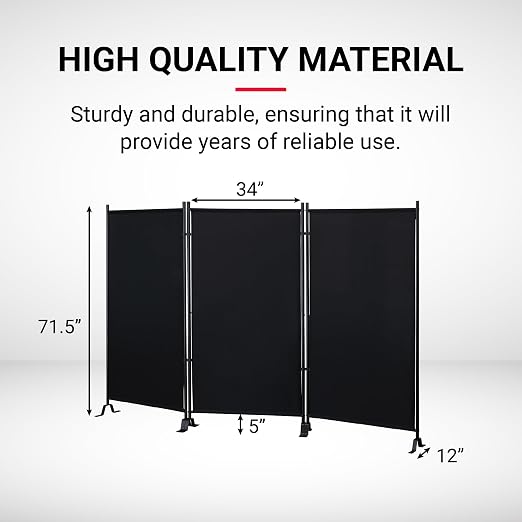 Proman Products - Galaxy Section Divider, Water Repellent Fabric Room Divider with Black Powder Coated Metal Frame for Indoors or Outdoors (Black)