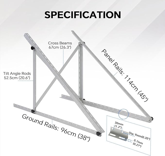 45" Solar Panel Mount Brackets Adjustable Solar Panel Tilt Mount Brackets for 100-400 Watts Solar Panel 2400Pa Windproof for Roof, RV, Ground, Boat and Off-Grid (Brackets with Cross Beams)