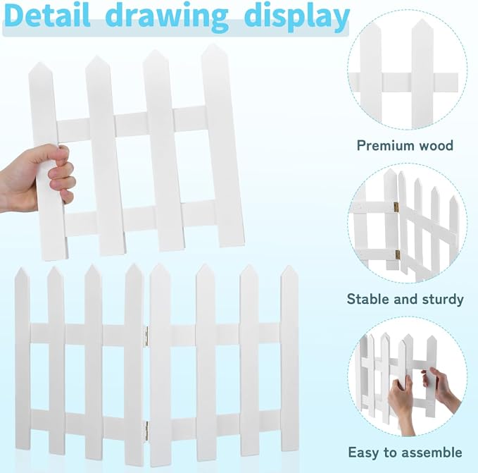 DOITOOL White Picket Fence Garden Border, Wood Decorative Garden Fence Animal Barrier Landscape Fencing Border for Dogs, Flower Bed, Yard and Patio Outdoor Decor (Total Length: 120cm, Height: 30cm)