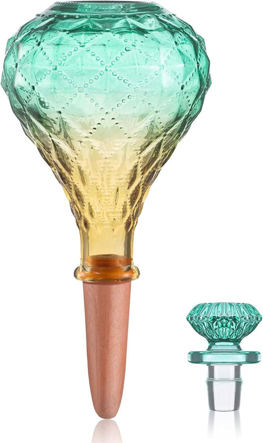 12 oz Plant Watering Globes, Green Glass Self Watering Bulbs Top Fill with Terracotta Spikes Stake, Self Watering Planter Insert Vacation Automatic Plant Waterer Device for Indoor & Outdoor