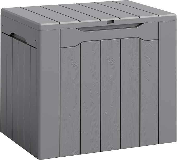Flamaker Deck Box 30 Gallon, Waterproof Resin Small Storage Box with Lid, Outdoor Patio Furniture Cushion Garden Tool Organizer, Lockable Package Delivery Box for Porch Balcony (Gray)