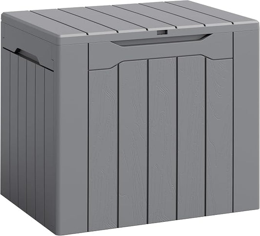 Flamaker Deck Box 30 Gallon, Waterproof Resin Small Storage Box with Lid, Outdoor Patio Furniture Cushion Garden Tool Organizer, Lockable Package Delivery Box for Porch Balcony (Gray)