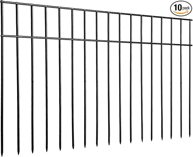 Adavin Small or Medium Animal Barrier Fence 10 Pack 24 in(L) X 15 in(H) Underground Decorative Garden Fencing, Dog Rabbits Fences Black Metal Fence Panel Ground Stakes for Outdoor Patio. Total 20 Ft