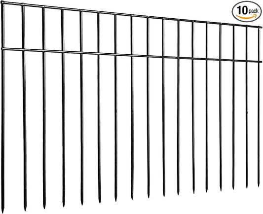 Adavin Small or Medium Animal Barrier Fence 10 Pack 24 in(L) X 15 in(H) Underground Decorative Garden Fencing, Dog Rabbits Fences Black Metal Fence Panel Ground Stakes for Outdoor Patio. Total 20 Ft