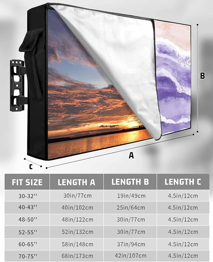 Outdoor TV Cover for Outside Flat Screen,Boho Purple Ombre Sea Wave 600D Thick Waterproof Weatherproof Outdoor TV Screen Protector with Zipper for 48 to 50 Inch Flat Screens Ocean Beach Coastal Scene