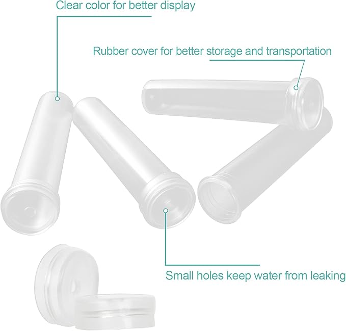 Floral Water Tubes/Vials for Flower Arrangements, Rose Flower Water Tubes Aqua Picks, Clear Plastic Rose Water Tubes with Picks, Floral Water Tubes Stems Picks (2.8" x 0.7") (300)