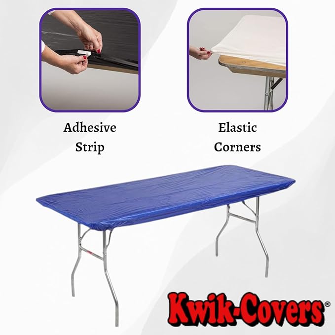 Kwik-Covers 6' Rectangle Plastic Table Covers 30" x 72", Bundle of 5 (Royal Blue)