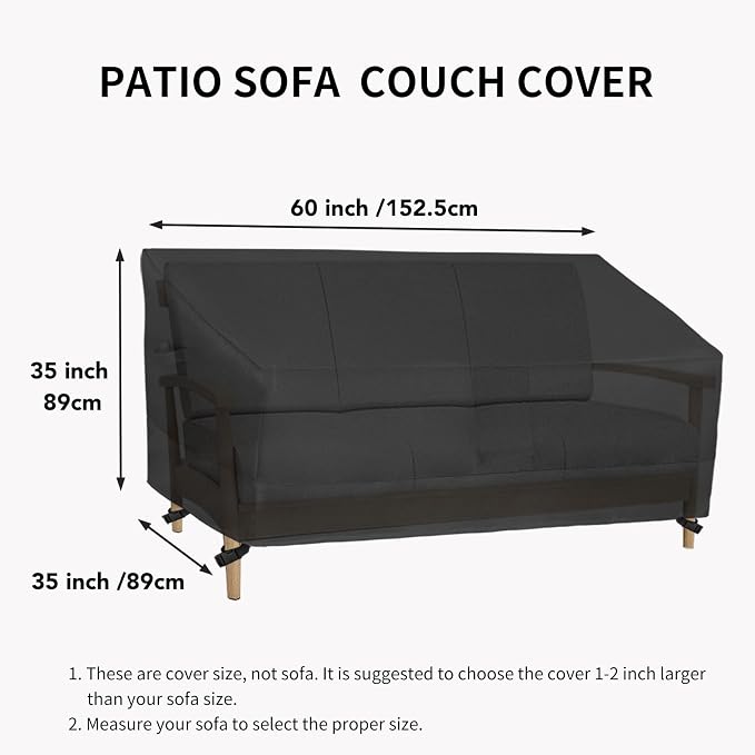 Easy-Going Heavy Duty Outdoor Loveseat Couch Cover, Waterproof Windproof Patio Furniture Sofa Cover with Air Vent (60Wx35Dx35H inch, Black)