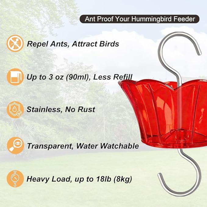 Ant Moat for Hummingbird Feeder - 3 OZ x 4 Pack Red Insect Guard with Large Capacity