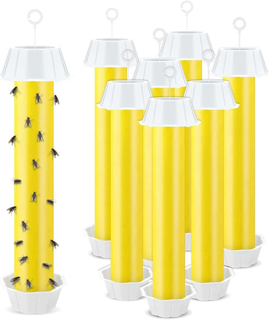 Qualirey 12 Pcs Sticky Fly Trap Fly Stick Indoor Outdoor Long Lasting Hanging Flies Bug Catcher Paper Tape Strips with Hook for Wasps Gnats Bug Insects Fruit Flies Mosquitoes (Bright,Yellow)
