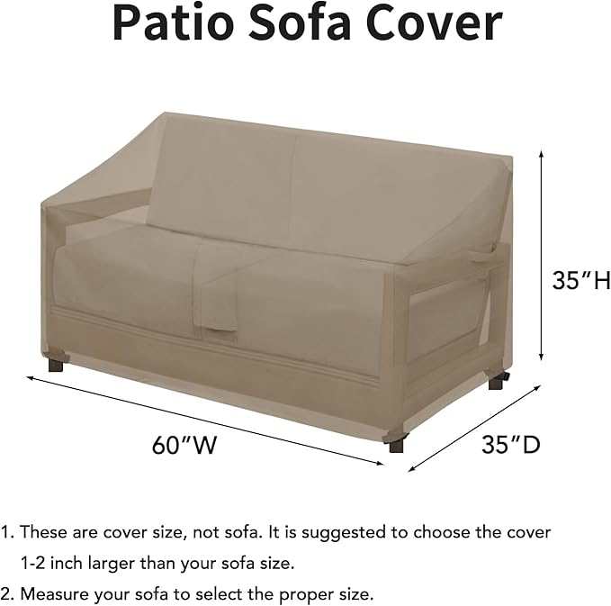 Easy-Going Waterproof Patio Sofa Cover UV Resistant Outdoor Loveseat Cover Durable Patio Bench Cover Weatherproof Lawn Patio Furniture Cover (60Wx35Dx35H inch, Camel)