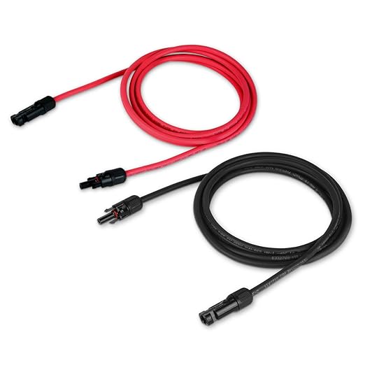 TEMCo Solar Panel Extension Cable 8 AWG 25 Ft Red + 25 Ft Black w/Staubli MC4 Connectors