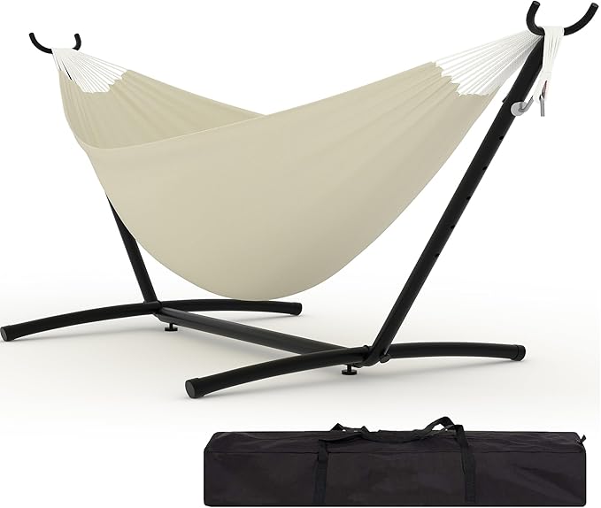 Garvee 2 Person Hammocks with Stand for Outside, Double Hammocks Portable Space Saving Heavy-Duty Steel Stand for Indoor Outdoor Patio with Carrying Bag, 450 lbs Capacity