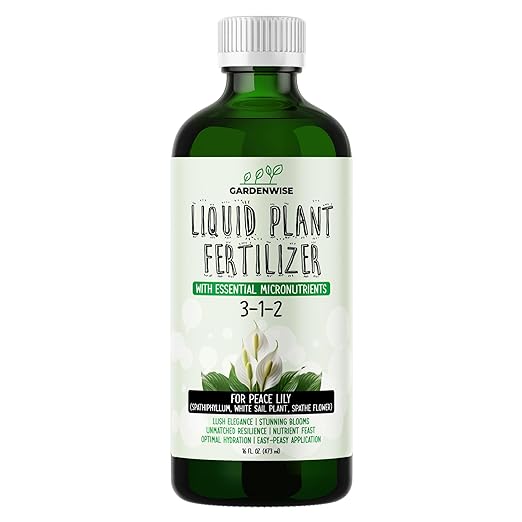 GARDENWISE Peace Lily Fertilizer: 3-1-2 Liquid Fertilizer with Essential Micronutrients - The Ultimate Food for Spathiphyllum, Perfect for Indoor Plants (16 OZ)