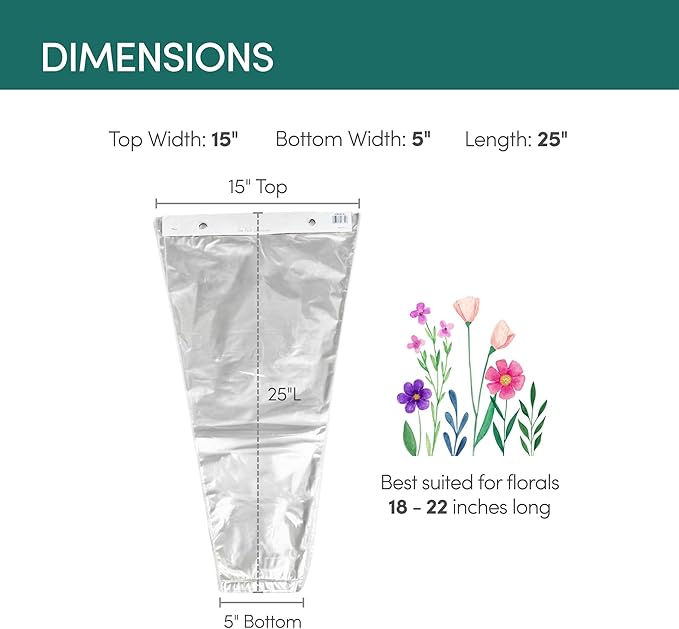 Holiday Designs - 100 Pcs Bottom Sealed Clear Bouquet Sleeves - Waterproof Floral Wraps for Fresh Flower Arrangements - 1.2 Mil Thick (15” x 25” x 5”) - Pack of 100