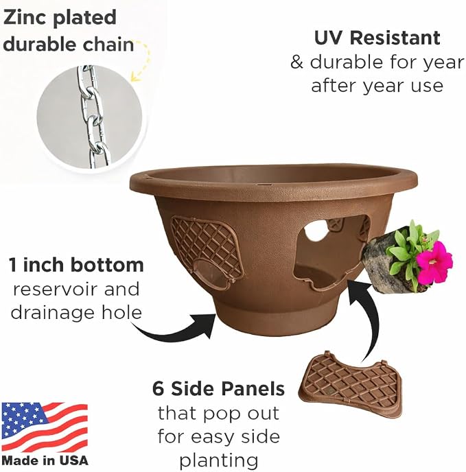 Ultimate Hanging Baskets - Strawberry, Tomato, Flower, and Herb Outdoor Planters - Use Garden Pots for Growing Plants Outside On A Deck, Fence, or Balcony (Mocha 2pk)