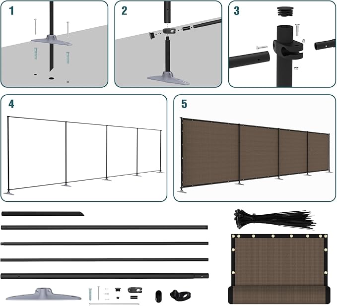 ECOOPTS 6'Hx126'L Privacy Fence Set with Poles and Rails Ground Spikes Fence Kit for Patio Garden Pool Yard (Brown)