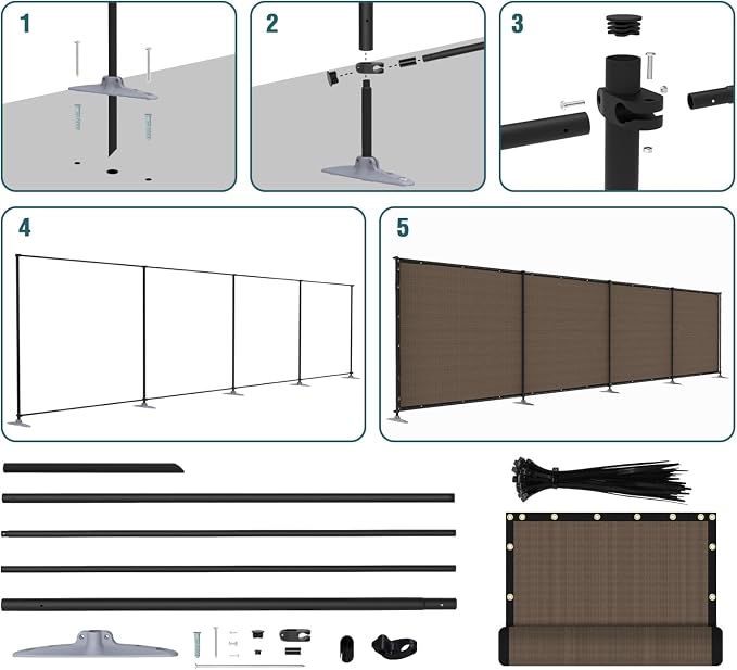 ECOOPTS 6'Hx115'L Privacy Fence Set with Poles and Rails Ground Spikes Fence Kit for Patio Garden Pool Yard (Brown)