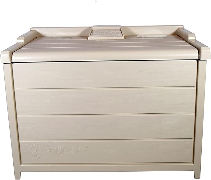 BenchSentry by Genie Package Delivery Box for Outside - Protects Packages from Theft and Weather Damage - Tan