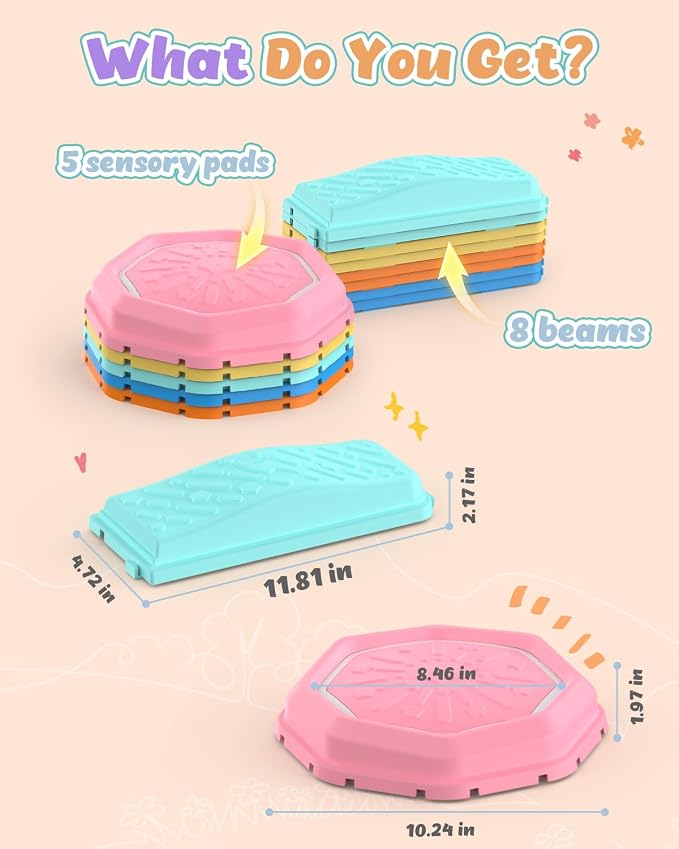 Holyton Balance Beam and Stepping Stones for Kids – 13PCS Light Up & Musical Toddler Balance Beam Obstacle Course, Non-Slip Sensory Toys for Toddlers 3-8, Indoor Outdoor Play, Gift for Boys Girls