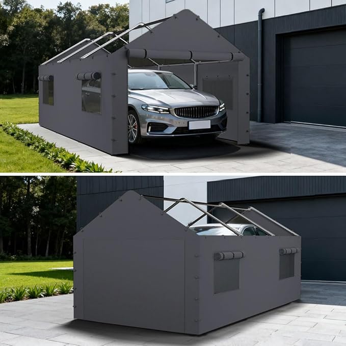 10x20 FT Front/Back Panel Canopy Entrance Panel with Zippers and Elastic Ball Bungees, 180G PE Waterproof & UV Protected Replacement Sidewall Cover, Gray