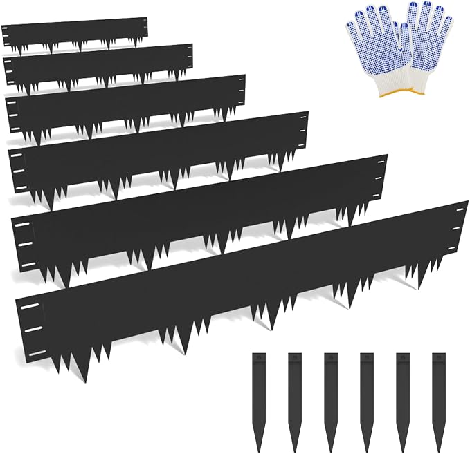 Galvanized Steel Landscape Edging Border 6 Packs 42'' L x 9.5'' H, Metal Landscape Garden Edging Border with 6 Stakes, Hammer-in Lawn Edging for Landscaping, Flower Bed, Yard, Pathway (21ft Total)
