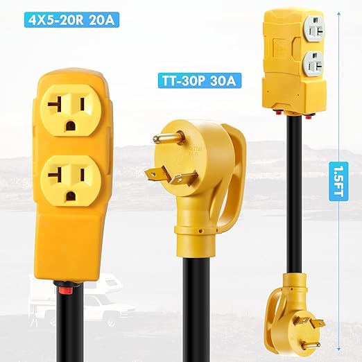 50 Amp to 20 Amp 110V RV Distribution Adapter,NEMA 14-50P to 4 X 5-20R/15R RV 4-Prong to Mutiple Household Outlet w/ 20Amp Circuit Breaker RV Generator Distribution Cord (TT-30P-4 X 5-20R/15R)