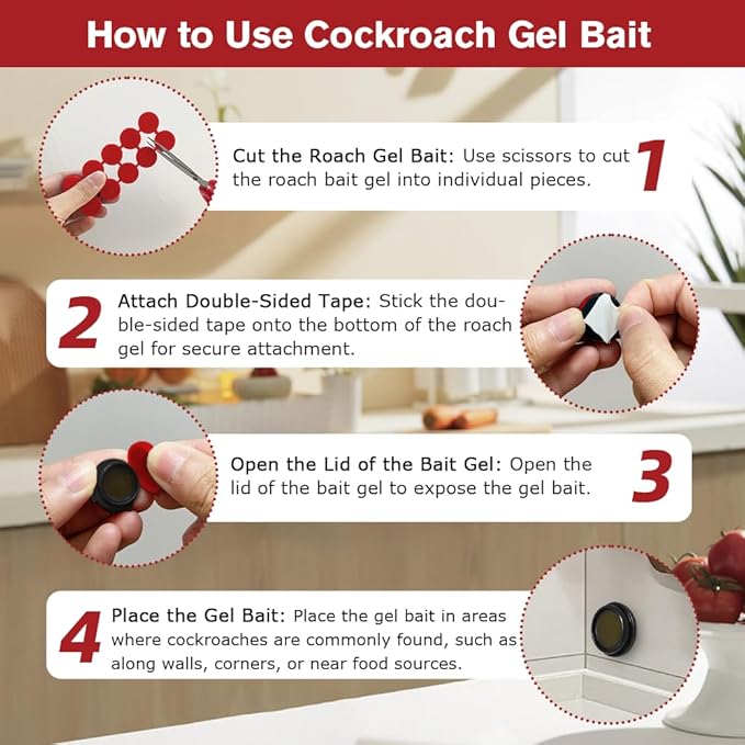 80 Pack Cockroach Gel Bait, Highly Effective Roach Gel Bait Indoor Infestation Solution, Fast Acting Cockroach Killer Indoor Home Kitchen Use, Easy to Apply & No Mess Roach Bait, Long-Lasting