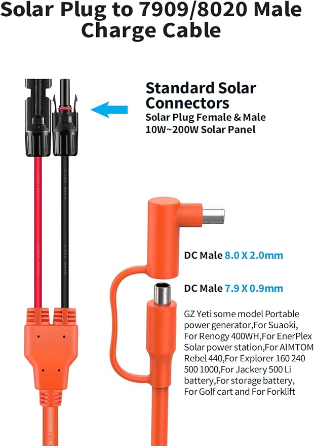 Solar Connector to DC 8mm Adapter Cable, 2M 6FT 12AWG+14AWG Solar Cable with DC8020/7909 for Jackery Explorer 160 240 500 1000 GZ Yeti BLUETTI Portable Power Station, Solar Generator, Solar Panel