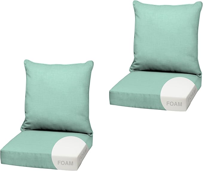 Arden Outdoor Foam Deep Seat Cushion (2-Pack), 22x24, Premium High-Density Foam, Never Flattens, Weather-Proof for Patio Chair Sofa Couch, Aqua Leala