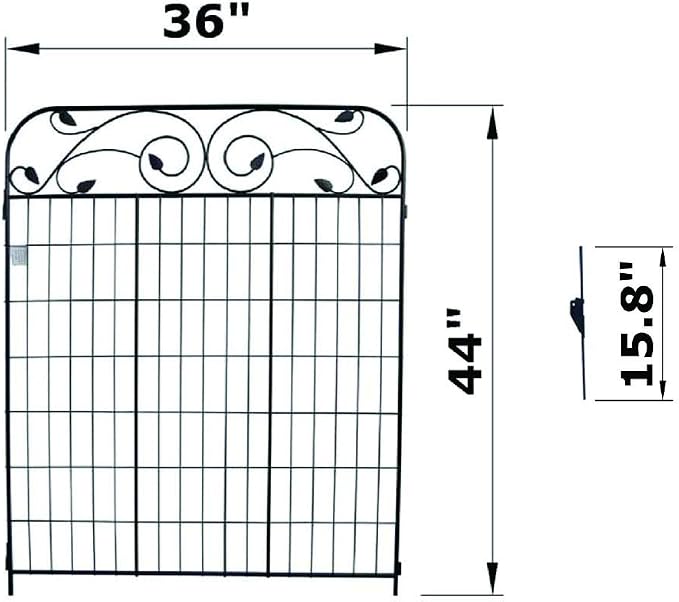 4 Pack 44" H 36" W (Linear Length 12 feet) Black Coated Heavy Duty Steel Decorative Garden Fence Panel with 8 Leaves, Heavy Duty Metal Wire Border Fencing Patio Flower Animal Barrier Section Panel