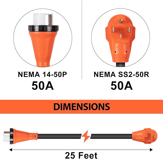 WELLUCK 25FT Power Cord Inlet Box Kit Temporary Connector Cable 50Amp Generator Plug, NEMA 14-50P to SS2-50R Extension Cord 25 Feet with NEMA SS2-50P Generator Inlet, ETL Listed, Weatherproof