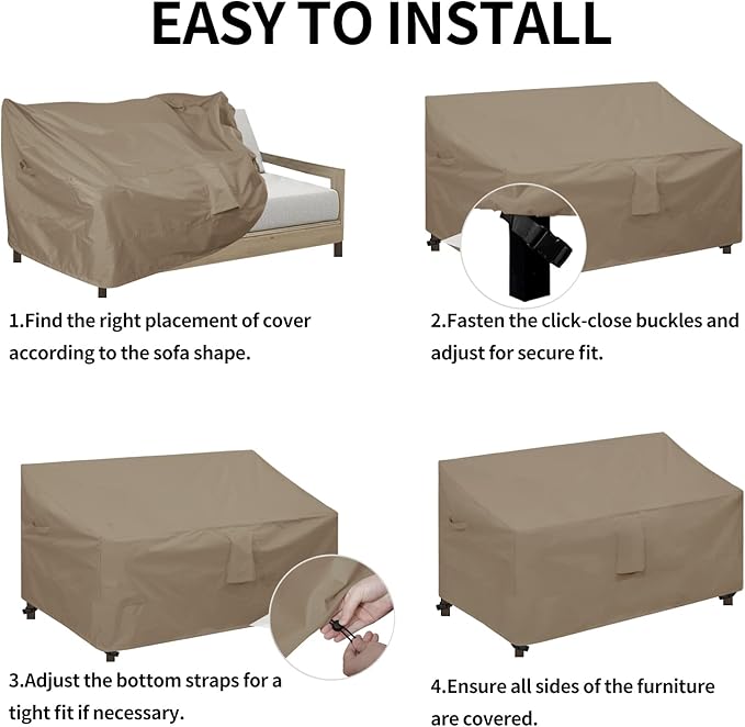 Easy-Going Waterproof Patio Sofa Cover UV Resistant Outdoor Loveseat Cover Durable Patio Bench Cover Weatherproof Lawn Patio Furniture Cover (60Wx35Dx35H inch, Camel)