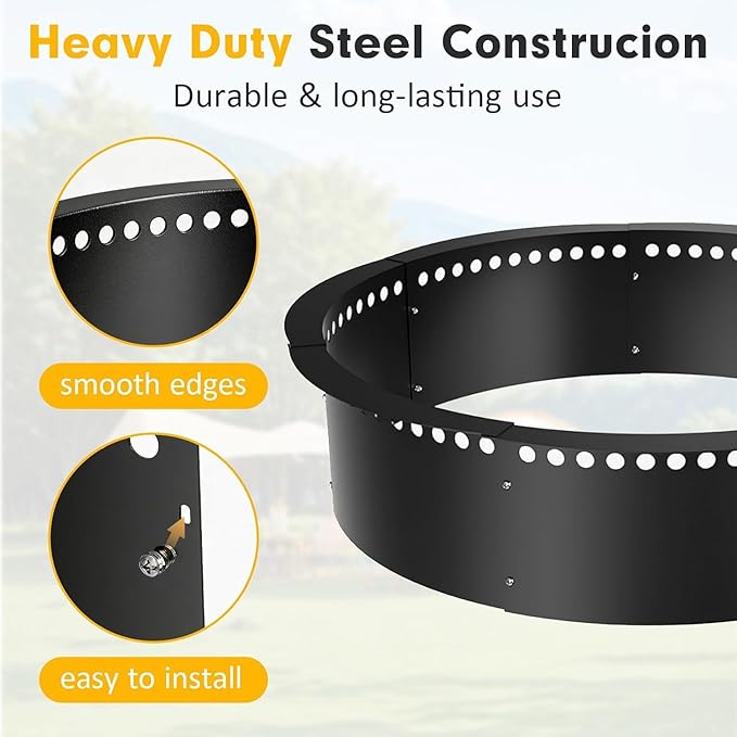 Smokeless Fire Pit Ring, 64 inch Outer/60 inch Inner Outside Fire Pit, Heavy Duty Large Solid Metal Steel Round Firepit Rim Insert for Outside Wood Burning, DIY Campfire Ring