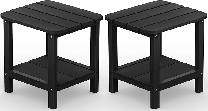 SERWALL Double Adirondack Side Set of 2, Table Rectangular End Table, Black