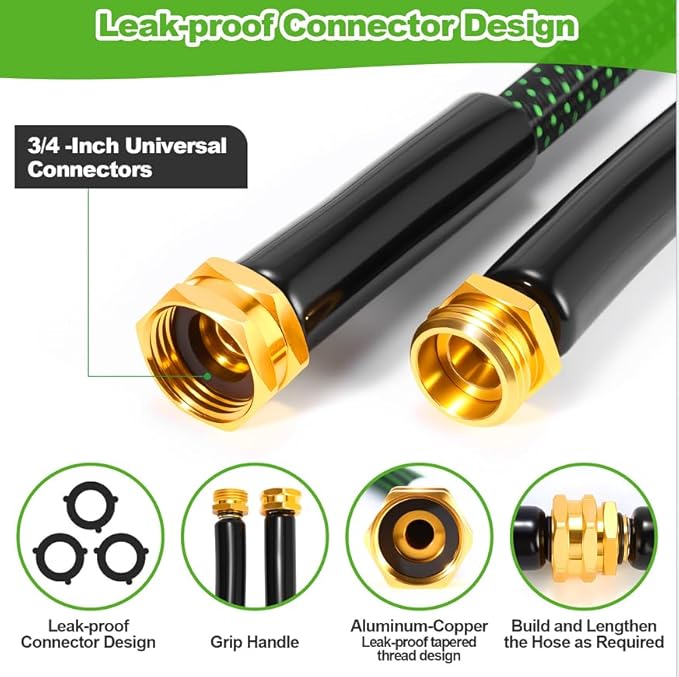 Garden Hose 50ft, Non-Expanding Flexible Hose with 10 Function Nozzle, Lightweight, Kink Free, Sturdy, Leak-Proof, Portable, Water Hose 50ft for Outdoor, Yard, Lawn, Car Wash and Camper Use