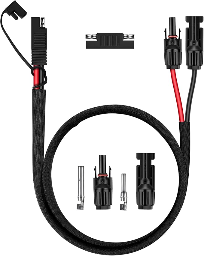 iGreely 2FT Solar Panel Connector Cable,10AWG SAE to Male & Female Adapter PV Extension Cable Wire for RV Solar Panel Caravan DC Power Battery Charger Kit with SAE Polarity Reverse Adapter