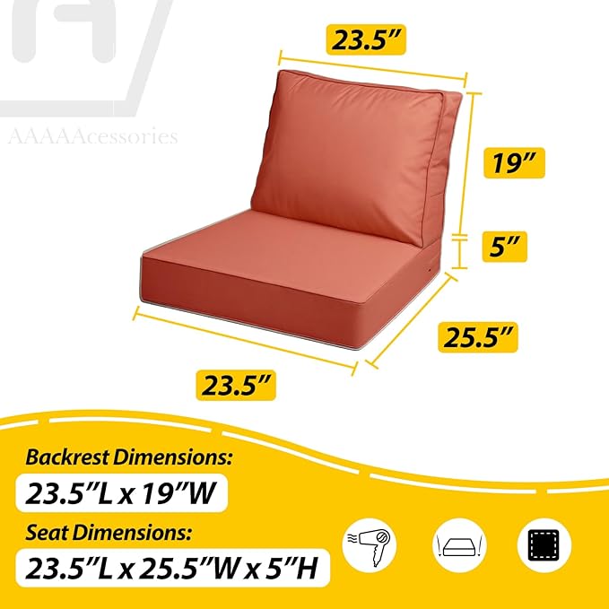 AAAAAcessories Outdoor Deep Seat Cushions with Double Welted Pillow, Waterproof, Fade-Resistant Patio Furniture Replacement Cushions, 23.5" x 25.5" x 5" + 23.5" x 19", Rust