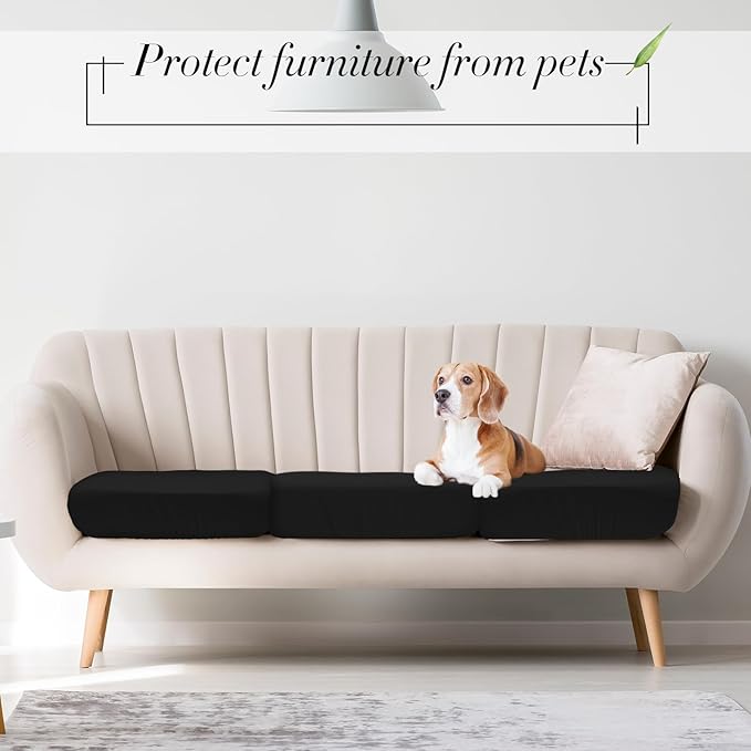 Newwiee 12 Pcs Patio Outdoor Cushion Covers Replacement Waterproof Stretch Sofa Couch Cushion Covers Washable Individual Couch Slipcovers Set Furniture Protector for Pets(20-27 Inch,Black)