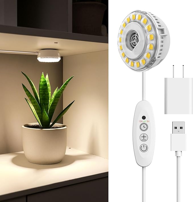 7W Grow Light for Indoor Plants, Full Spectrum Plant Light with Auto Timer (3/6/12H) & 4-Level Dimming, Small Led Grow Light for Seedlings, Succulents, Herbs