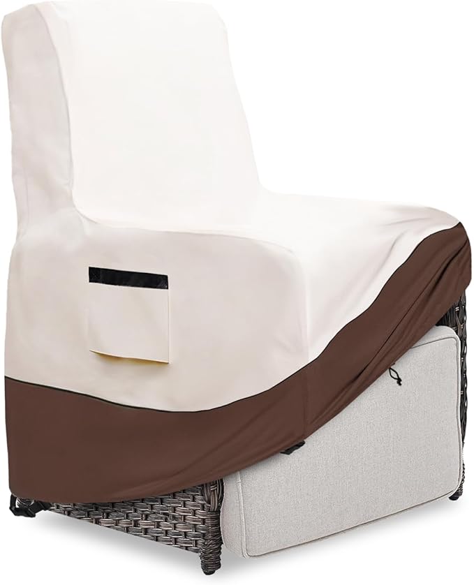Outdoor Recliner Chair Cover,600D Heavy Duty Waterproof Patio Chair Covers,Outdoor Furniture Covers for Lawn/Garden Recliner Chiar,Beige&Brown