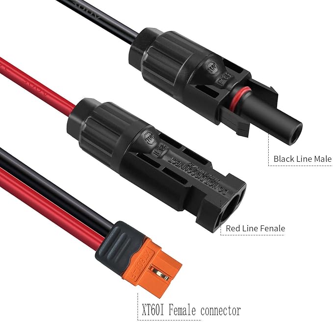 Solar Charge Cable Solar Connector to XT60i Adapter Connector Connecting Solar Panel XT60i-F Extension Cable 12AWG Cable Compatible for Solar Generator Portable Power Station 3m(10FT)