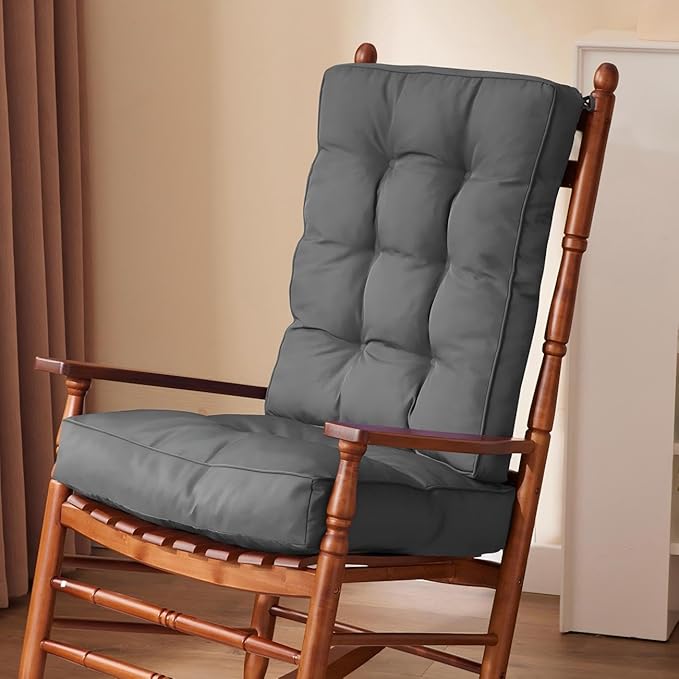 IPYNBAP Rocking Chair Cushion, Waterproof and Fade-Resistant Patio Chair Cushions, Tufted Chair Pads for Rocker Furniture, 17x17 Inch, Indoor/Outdoor Seat Cushions with Ties, Dark Grey