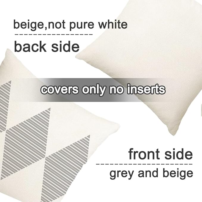 RABUSOFA Outdoor Pillow Covers 18x18 inch Waterproof,Gray and White Boho Set of 4 for Patio Furniture Sunbrella Couch(2G-18) (18" x 18" (Pack of 4))