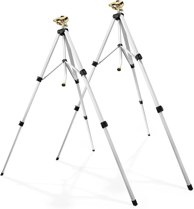 RESTMO 2 Pack 48” Large Full Metal Impact Sprinkler Head on Tripod Base, 360° Rotating & Height Adjustable Tripod, Heavy Duty Zinc Alloy Sprinkler for Large Yard and Lawn Irrigation