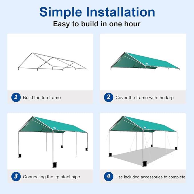 Carport Canopy 10'x20' Heavy Duty Carport, Waterproof & UV Protected Garage Top Tarp Shelter Cover with Reinforced Steel Cables, Outdoor Portable Garage for Car, Boat Tent, Green